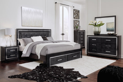 Ashley Kaydell - Black - 6 Pc. - Dresser, Mirror, Chest, King Upholstered Panel Bed With 2 Storage Drawers
