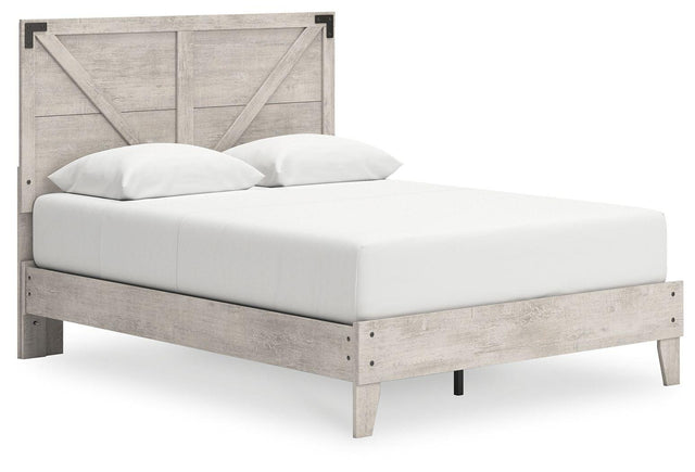 Ashley Shawburn - Whitewash - Queen Platform Bed With Crossbuck Panel Headboard