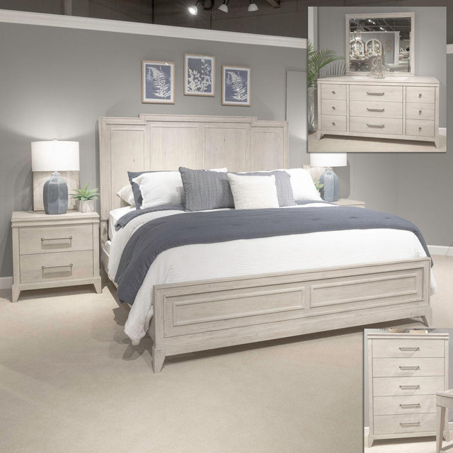 Liberty Furniture New Haven - 5 Piece Bedroom Set (California King Panel Bed, Dresser & Mirror, Chest, Night Stand) - White