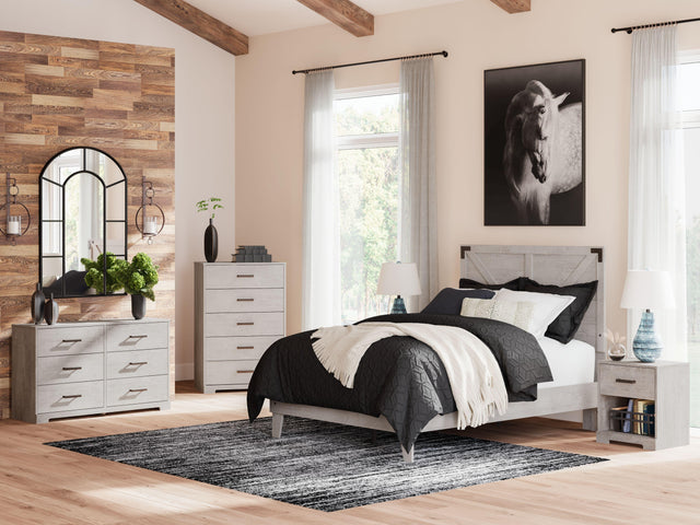 Ashley Shawburn - Whitewash - 3 Pc. - Dresser, Full Platform Bed With Crossbuck Panel Headboard