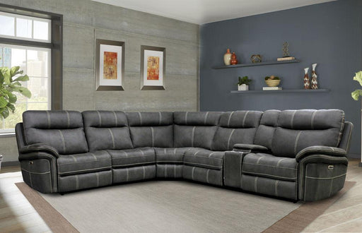 Parker House Mason - 6 Piece Modular Power Reclining Sectional with Power Headrests and Entertainment Console - CHARCOAL