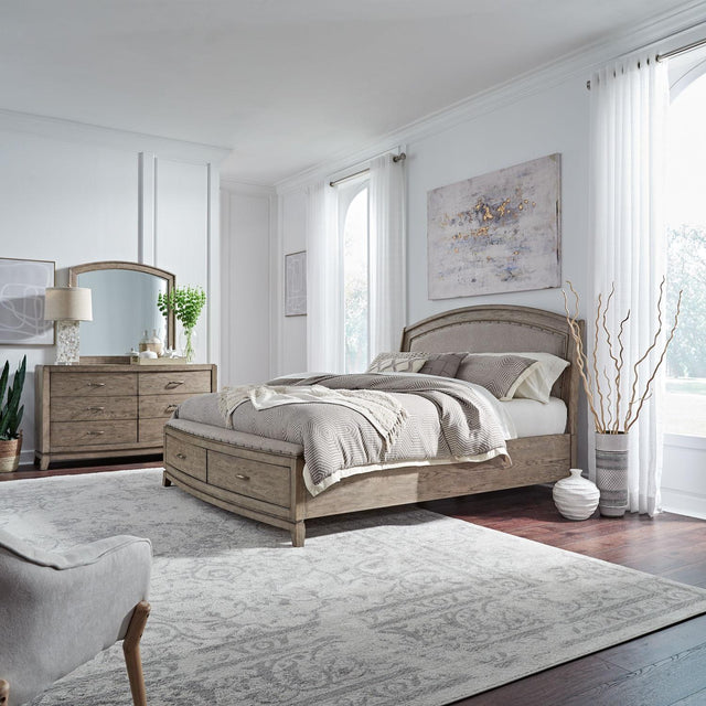 Liberty Furniture Avalon - 3 Piece Bedroom Set (Queen Upholstered Storage Bed, Dresser & Mirror) - Burnished Beige