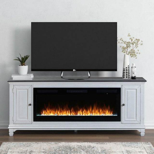Liberty Furniture Fireplace TV Consoles - 417 80" Console With Fire FTS - White