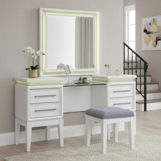 Liberty Furniture Reflections - 3 Piece Vanity Set - Pearl White & Rhinestone