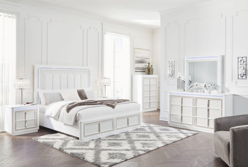 Ashley Chalanna - White - 8 Pc. - Dresser, Mirror, Chest, California King Upholstered Storage Bed, 2 Nightstands