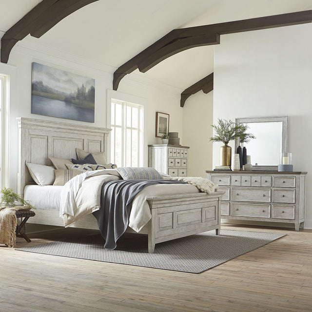 Liberty Furniture Heartland - 4 Piece Bedroom Set (King Panel Bed, Dresser & Mirror, Chest) - White