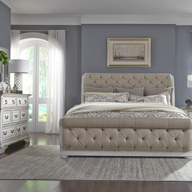 Liberty Furniture Abbey Park - 3 Piece Bedroom Set (Queen Upholstered Sleigh Bed, Dresser & Mirror) - White