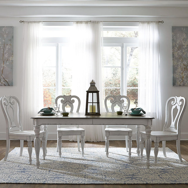 Liberty Furniture Magnolia Manor - 5 Piece Rectangular Table Set - White - Shaped Back Chairs