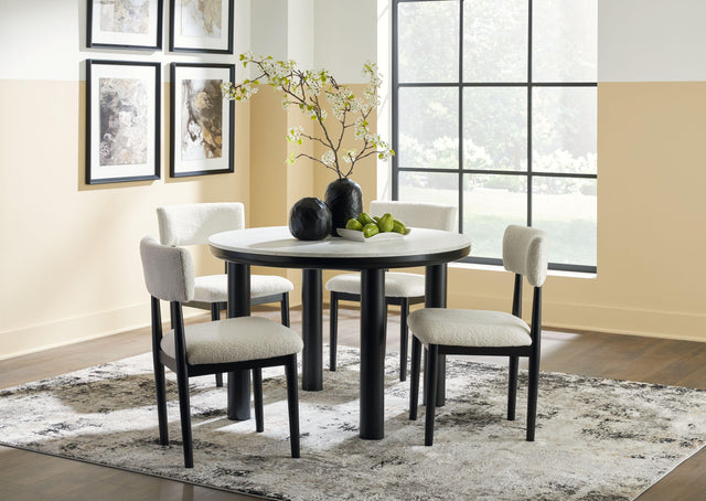 Ashley Xandrum - White / Black - 5 Pc. - Round Dining Room Table, 4 Side Chairs