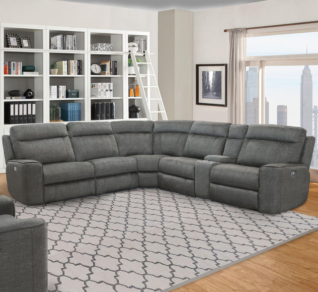 Parker House Parthenon - 6 Piece Modular Power Reclining Sectional with Power Headrests and Entertainment Console - TITANIUM