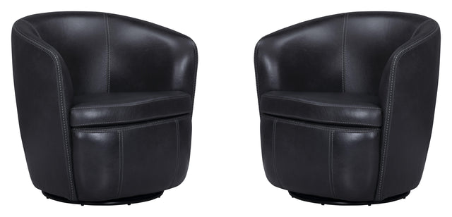 Parker House Barolo - 100% Italian Leather Swivel Club Chair (Set of 2) - Vintage Onyx