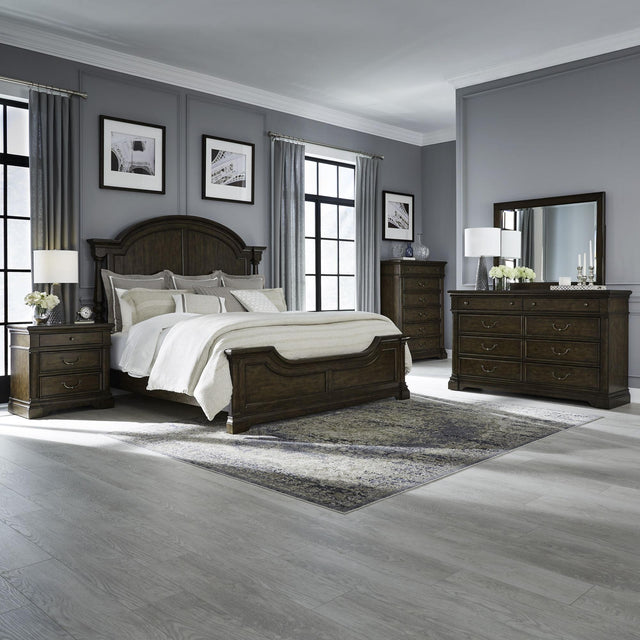 Liberty Furniture Arden Road - 5 Piece Bedroom Set (King Poster Bed, Dresser & Mirror, Chest, Nightstand) - Satin Cherry