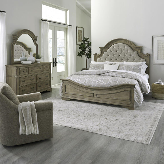 Liberty Furniture Magnolia Manor - 3 Piece Bedroom Set (Queen Upholstered Bed, Dresser & Mirror) - Light Brown