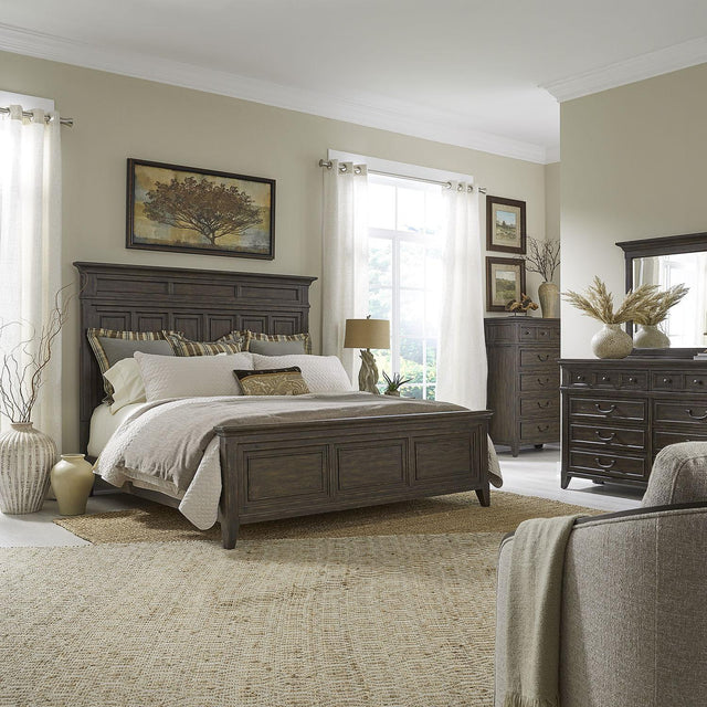 Liberty Furniture Paradise Valley - 4 Piece Bedroom Set (California King Panel Bed, Dresser & Mirror, Chest) - Saddle Brown