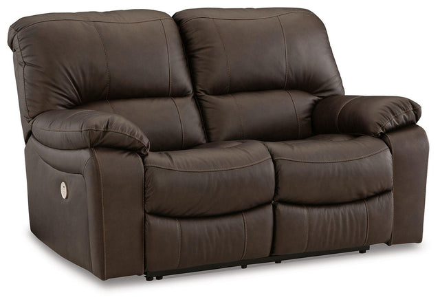 Ashley Leesworth Reclining Power Loveseat - Dark Brown