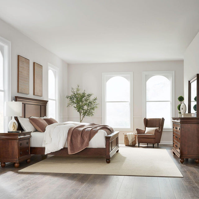 Liberty Furniture Rustic Traditions - 4 Piece Bedroom Set (King Panel Bed, Dresser & Mirror, Night Stand) - Cherry