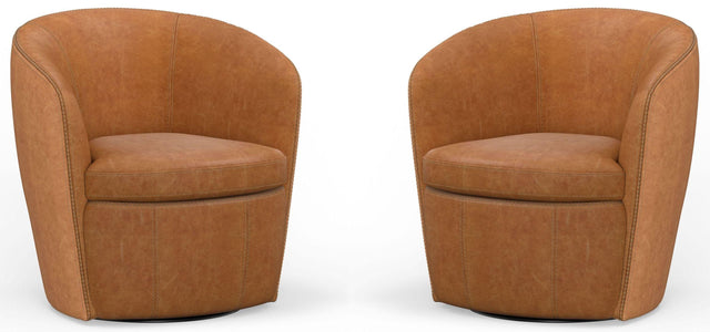 Parker House Barolo - 100% Italian Leather Swivel Club Chair (Set of 2) - Vintage Saddle