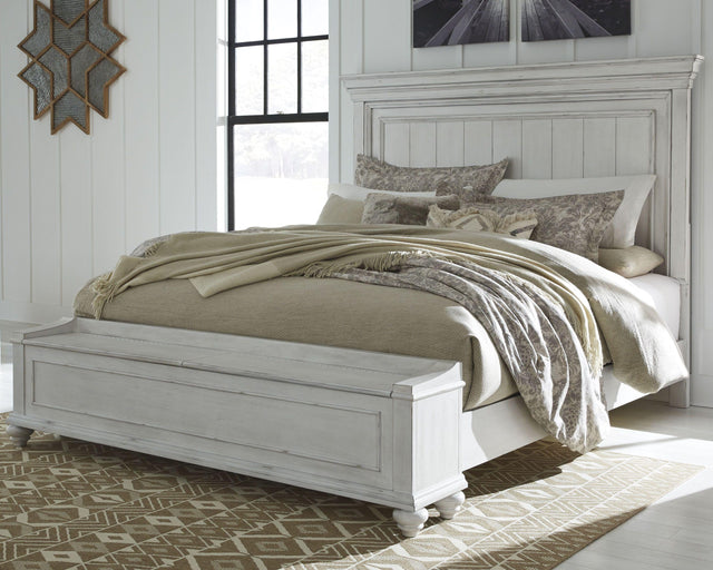 Ashley Kanwyn - Whitewash - King Panel Bed With Storage Bench