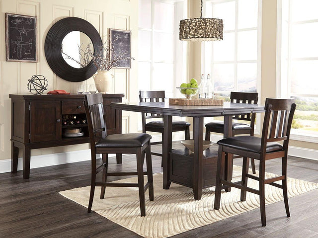 Ashley Haddigan - 6 Pc. - Counter Extension Table, 4 Barstools, Server - Dark Brown