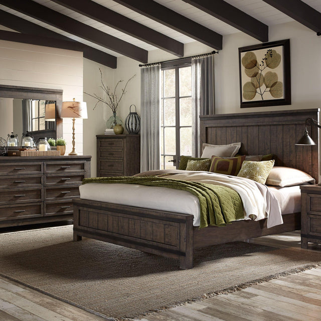 Liberty Furniture Thornwood Hills - 3 Piece Bedroom Set (California King Panel Bed, Dresser & Mirror) - Dark Brown