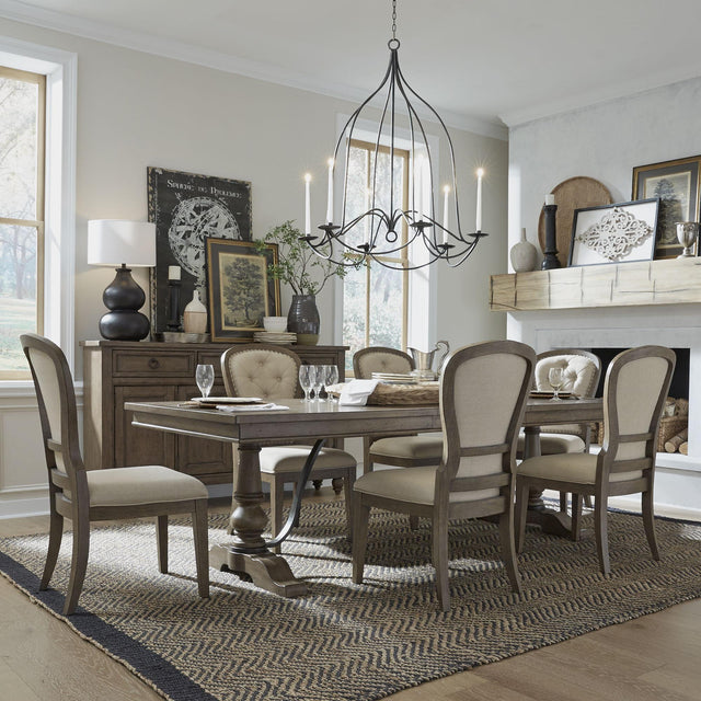 Liberty Furniture Americana Farmhouse - 7 Piece Trestle Table Set - Light Brown & Beige
