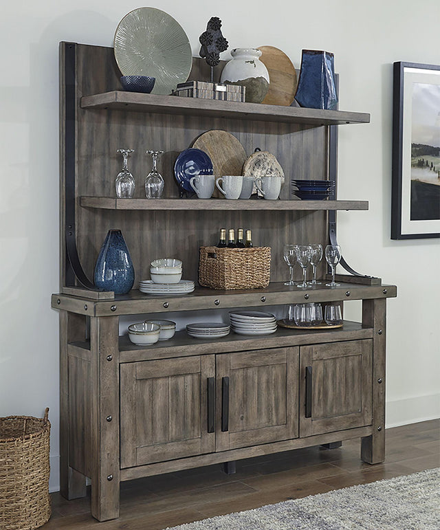 Parker House Lodge Dining - Buffet and Bar Display Hutch - Siltstone