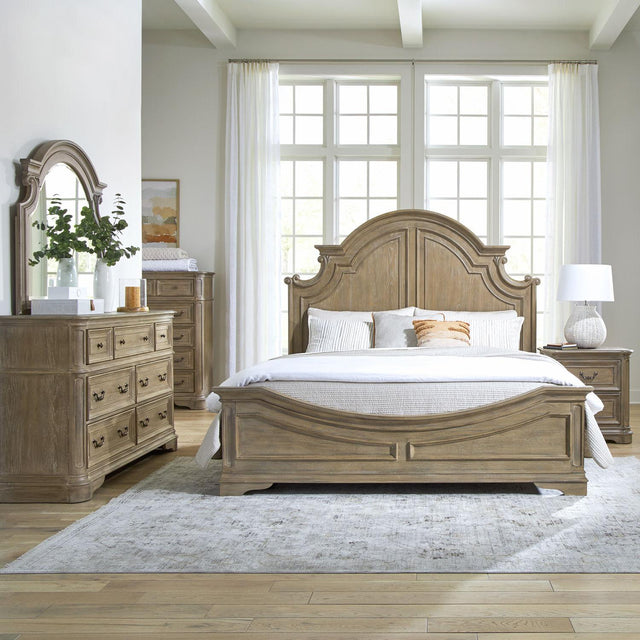 Liberty Furniture Magnolia Manor - King Panel Bed, Dresser & Mirror, Chest, Night Stand - Weathered Bisque