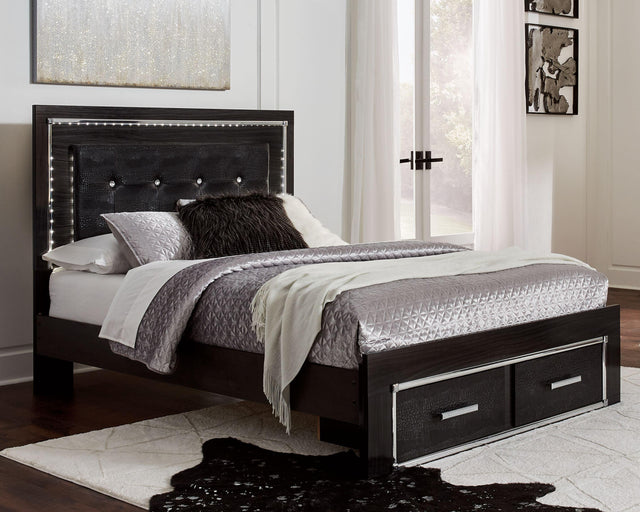 Ashley Kaydell - Black - Queen Upholstered Panel Bed With 2 Storage Drawers