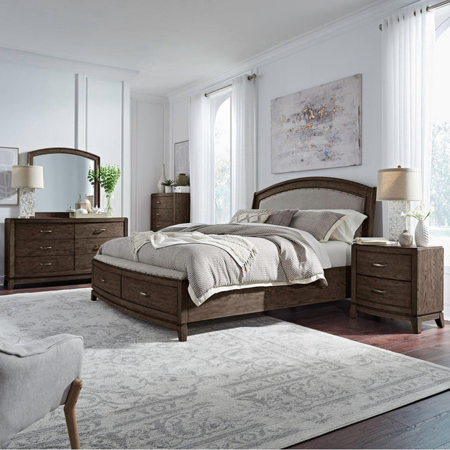 Liberty Furniture Avalon - 5 Piece Bedroom Set (Queen Upholstered Storage Bed, Dresser & Mirror, Chest, Night Stand) - Brown