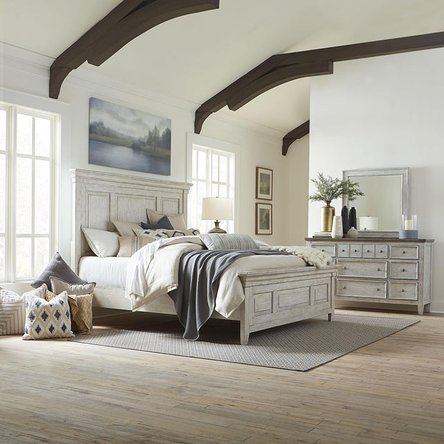 Liberty Furniture Heartland - 3 Piece Bedroom Set (Queen Panel Bed) - Raised Panels Headboard / Footboard, Dresser & Mirror - White