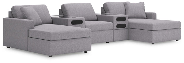 Ashley Modmax - Granite - 5-Piece Sectional With Chaise And Audio System Console