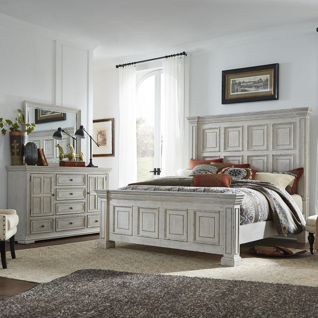 Liberty Furniture Big Valley - 3 Piece Bedroom Set (King Panel Bed, Dresser & Mirror) - Whitestone