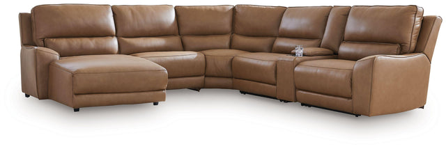 Ashley DeepWakes - 6-Piece Power Reclining Sectional With LAF Press Back Power Chaise - Caramel