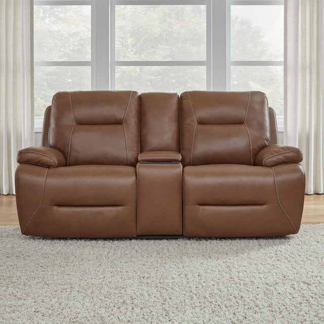 Liberty Furniture Cameron - Loveseat With Console P3 & ZG - Saddle - Dakota Saddle Leather