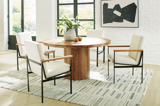 Ashley Dressonni - Brown - 5 Pc. - Round Dining Table, 4 Arm Chairs