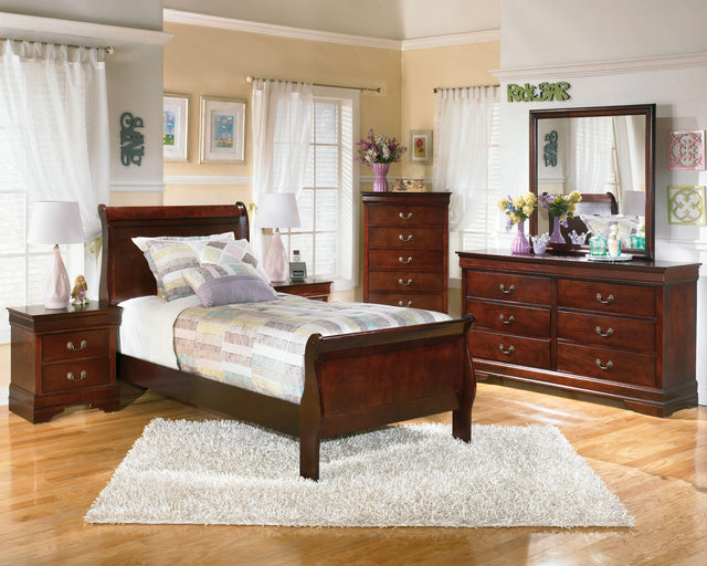 Ashley Alisdair - Dark Brown - 6 Pc. - Dresser, Mirror, Chest, Twin Sleigh Bed, Nightstand