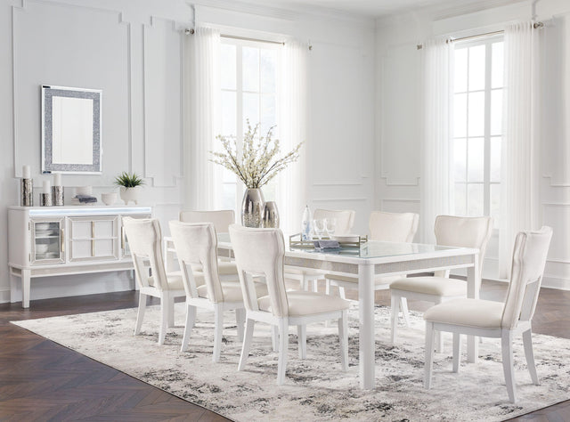 Ashley Chalanna - White - 10 Pc. - Rectangular Dining Room Extension Table, 8 Side Chairs, Server