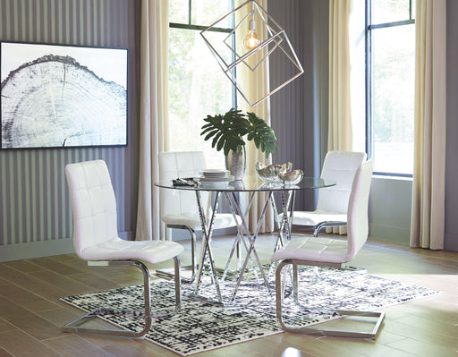 Ashley Madanere - White / Chrome Finish - 5 Pc. - Dining Room Table, 4 Side Chairs