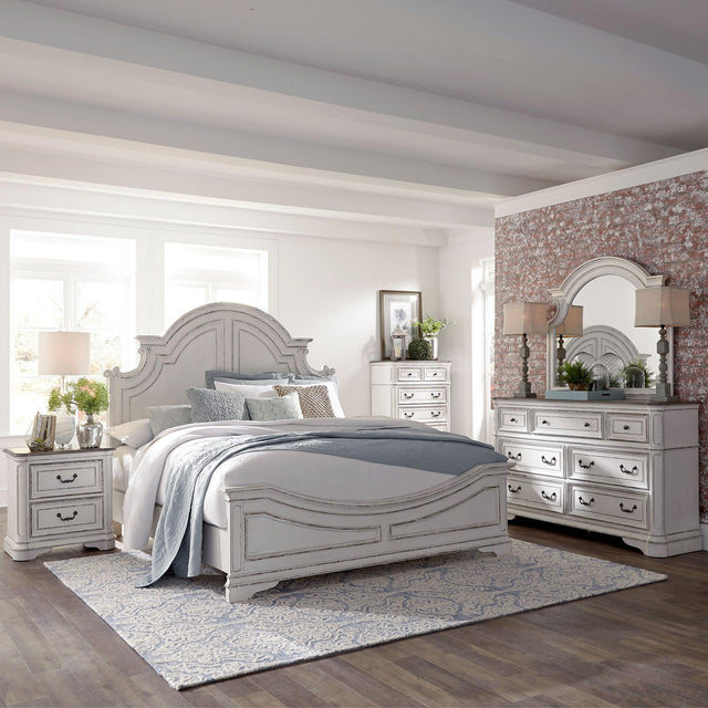 Liberty Furniture Magnolia Manor - 5 Piece Bedroom Set (California King Panel Bed, Dresser & Mirror, Chest, Nightstand) - White