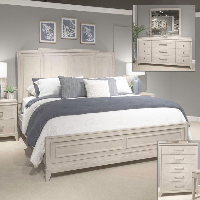 Liberty Furniture New Haven - 4 Piece Bedroom Set (King Panel Bed, Dresser & Mirror, Chest) - White
