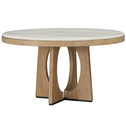 Parker House Escape - Dining 54" Round Table With Buffet Server & 4 Barrel Chairs - Glazed Natural Oak