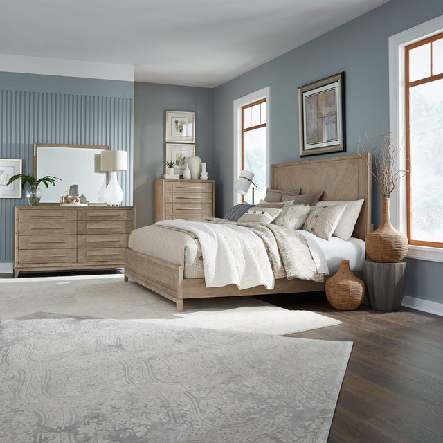 Liberty Furniture Brentwood - 4 Piece Bedroom Set (King Panel Bed, Dresser & Mirror, Chest) - Sandstone