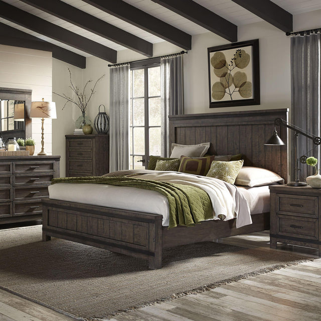 Liberty Furniture Thornwood Hills - 5 Piece Bedroom Set (California King Panel Bed, Dresser & Mirror, Chest, Nightstand) - Dark Brown