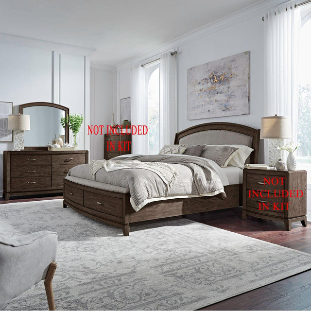 Liberty Furniture Avalon - 3 Piece Bedroom Set (King Upholstered Storage Bed, Dresser & Mirror) - Brown