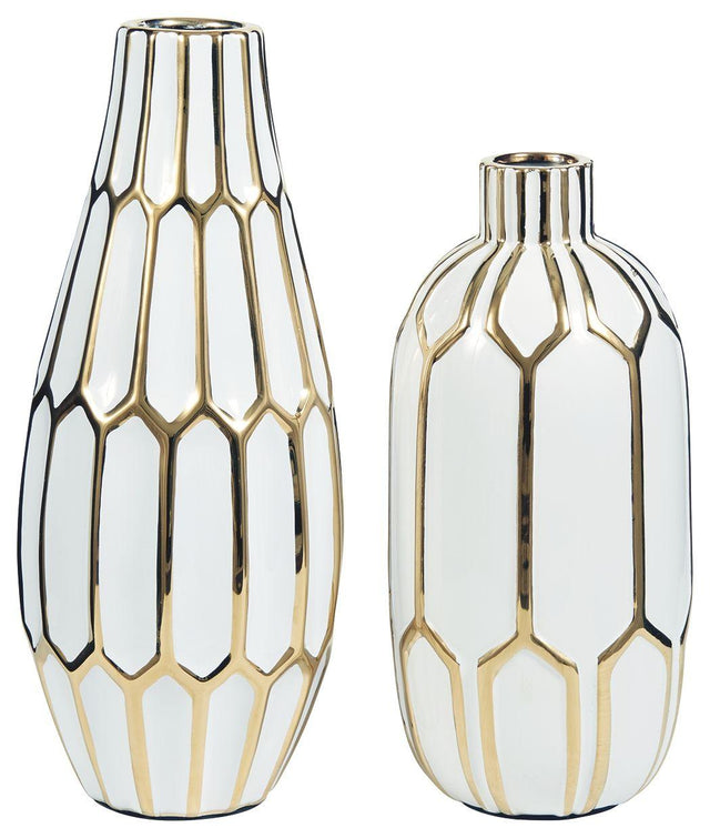 Ashley Mohsen Vase Set (2/CN) - Gold Finish/White