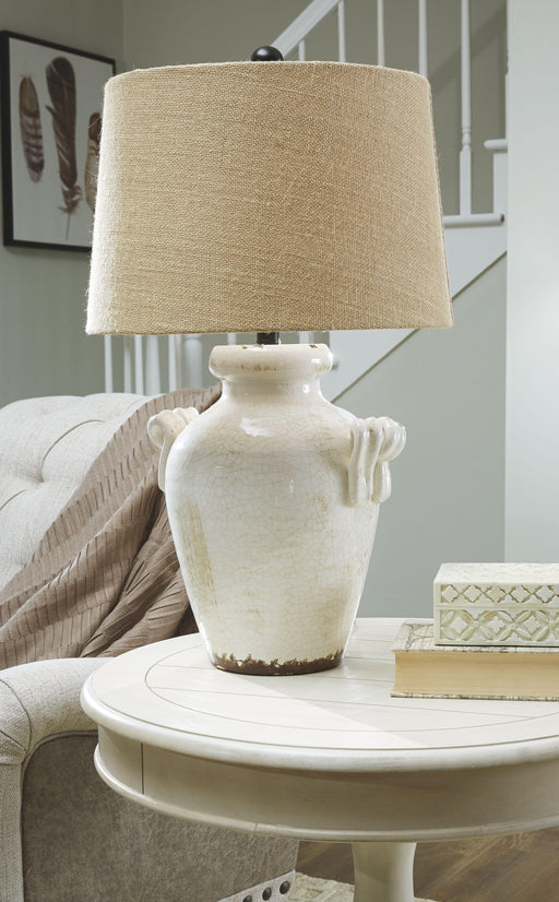 Ashley Emelda Ceramic Table Lamp (1/CN) - Cream