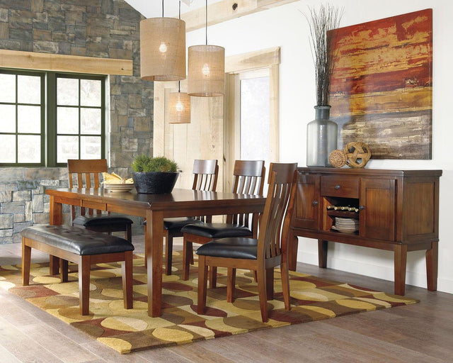 Ashley Ralene - Light Brown - 7 Pc. - Extension Table, 4 Barstools, Bench, Server