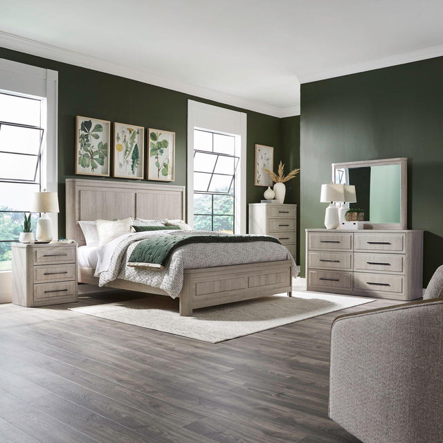 Liberty Furniture Modern Play - 5 Piece Bedroom Set (King Panel Bed, Dresser & Mirror, Chest, Night Stand) - White