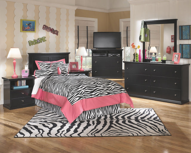 Ashley Maribel - Black - 5 Pc. - Dresser, Mirror, Twin Panel Headboard, 2 Nightstands