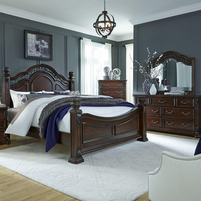 Liberty Furniture Messina Estates - 4 Piece Bedroom Set (California King Poster Bed, Dresser & Mirror, Chest) - Brown